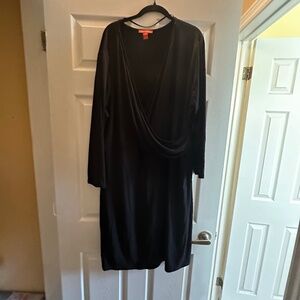 Joe Fresh Black Wrap Front Dress 3X Plus Size Long Sleeve Midi Dress